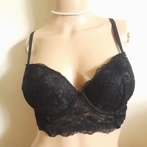 Black Floral Lace Push Up Bra (36C)